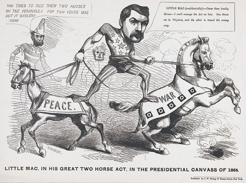 Little Mac, in His Great Two Horse Act, in the Presendential Canvass of 1864