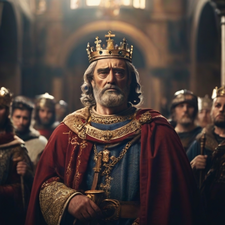 Kind Charlemagne wearing a crown. Holy Roman Emperor. Coronation.