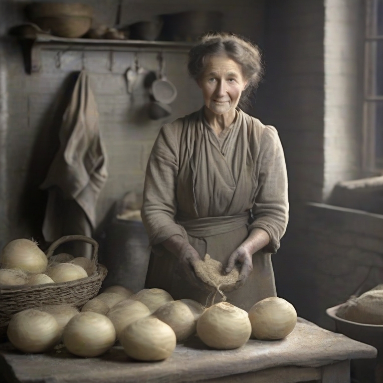 German woman preparing Turnip Bread in World War 1