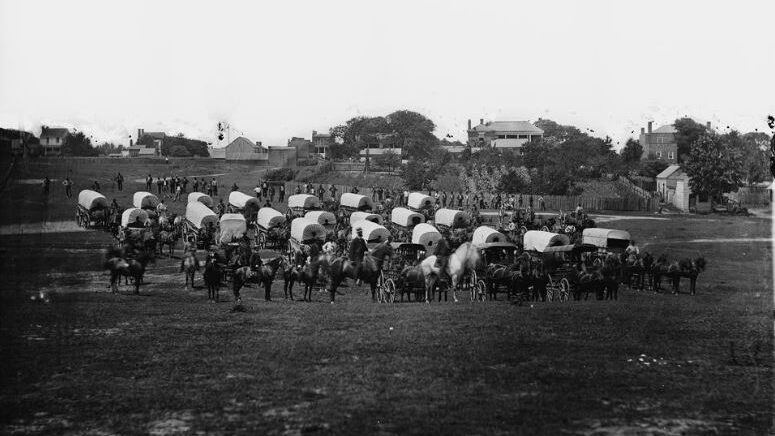 Wagon train of Military Telegraph Corps in Richmond, Virginia