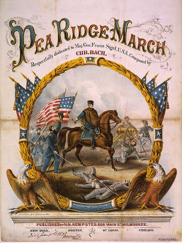 Music cover illustrated with Gen. Sigel at the Battle of Pea Ridge, Arkansas