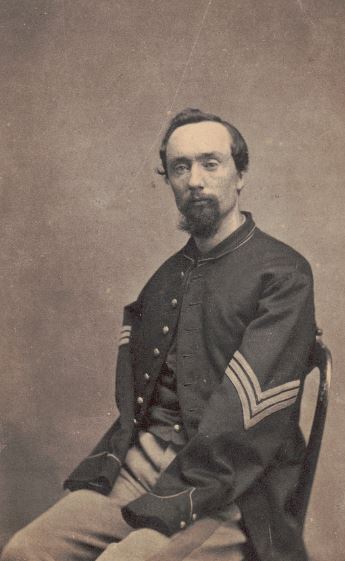 Sergeant Thomas Plunkett of Co. E, 21st Massachusetts Infantry Regiment in uniform with amputated arms