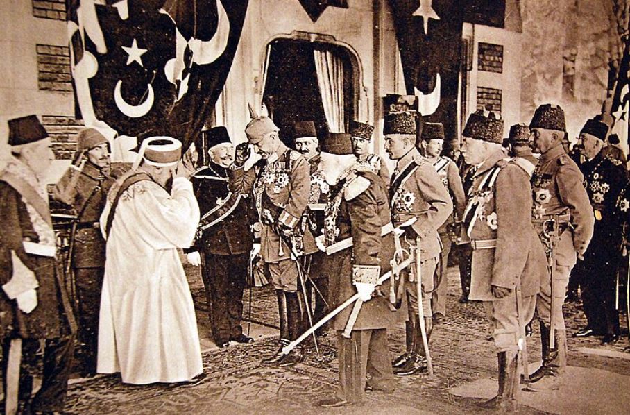 The sheikh ul Islam, Emperor Wilhelm II, the sultan, Excellency Enver Pasha